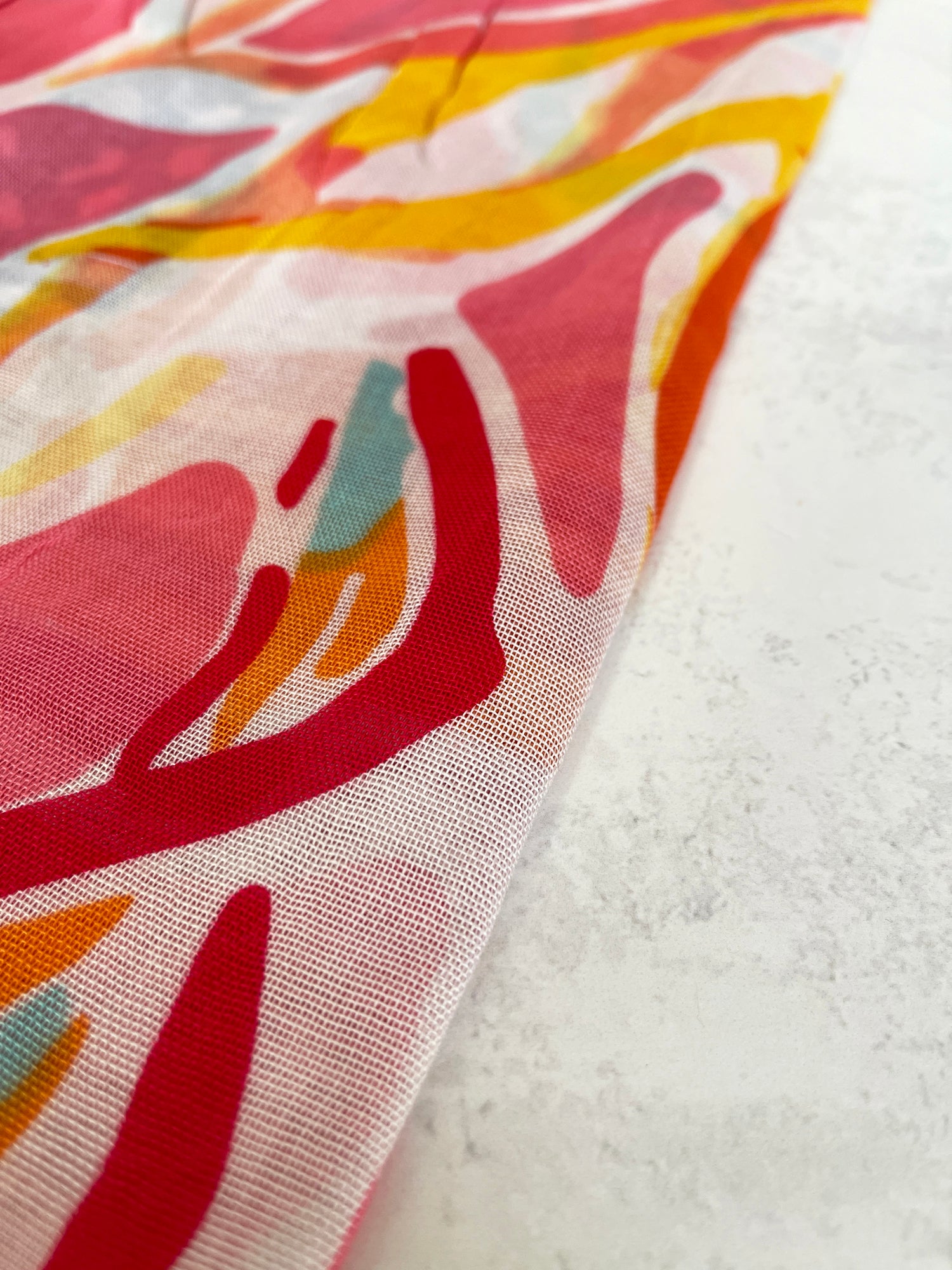 LARGE CORAL PINK BRIGHT FLORAL COTTON MIX SCARF