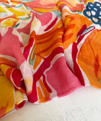 LARGE CORAL PINK BRIGHT FLORAL COTTON MIX SCARF