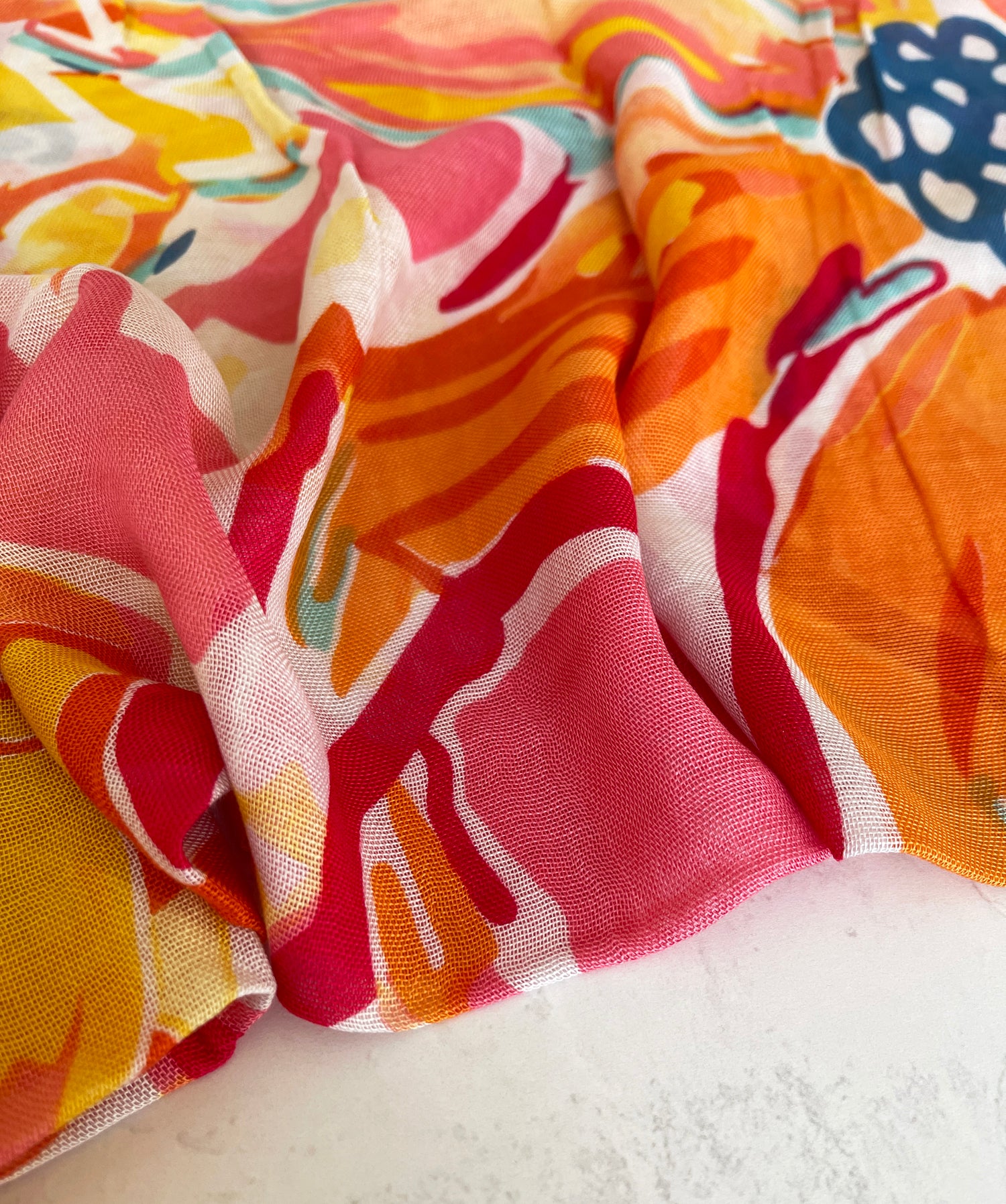 LARGE CORAL PINK BRIGHT FLORAL COTTON MIX SCARF