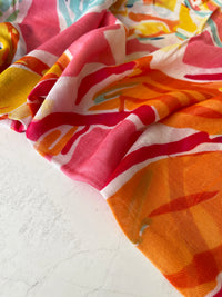 LARGE CORAL PINK BRIGHT FLORAL COTTON MIX SCARF