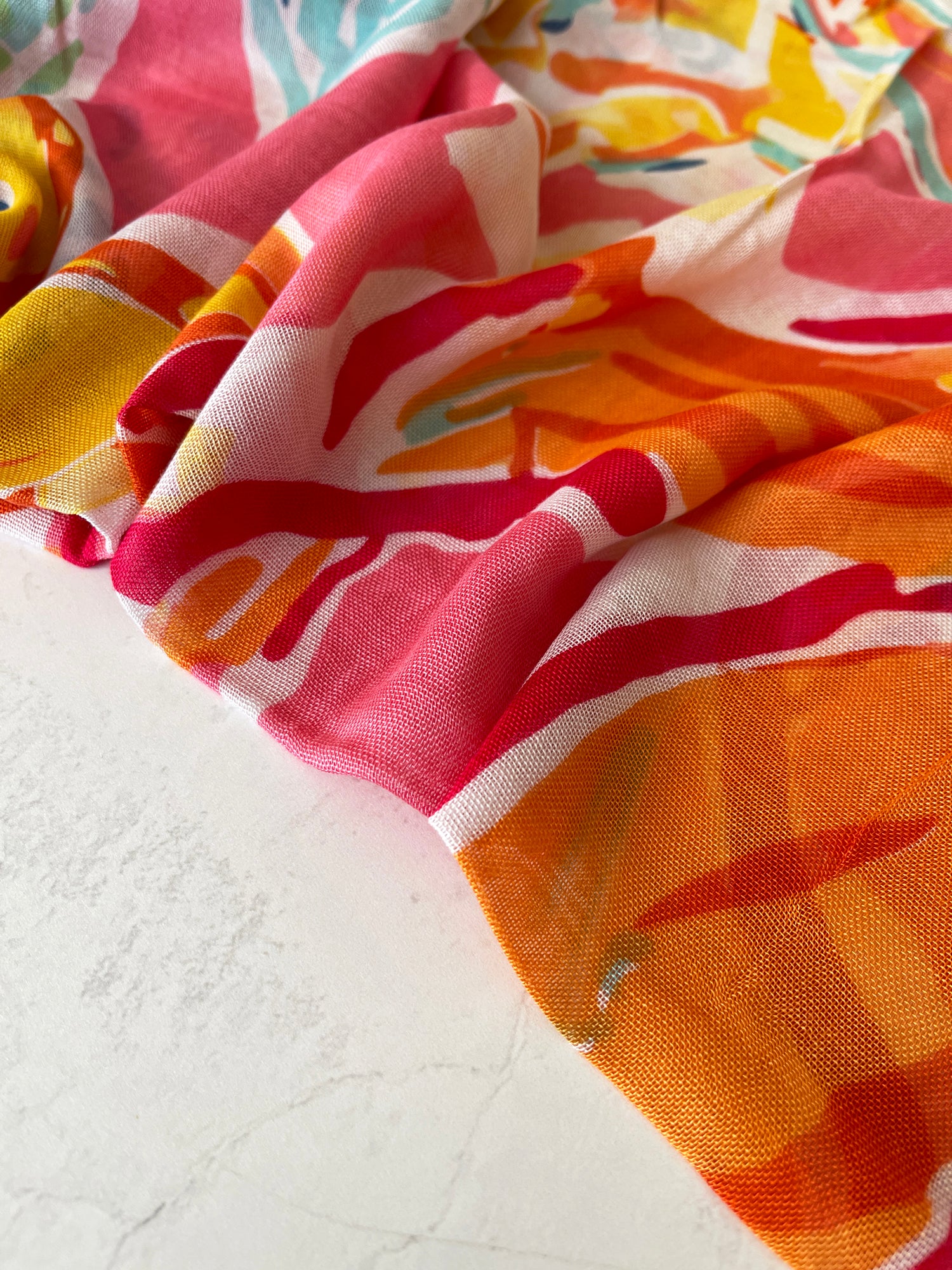 LARGE CORAL PINK BRIGHT FLORAL COTTON MIX SCARF