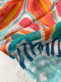LARGE CORAL PINK BRIGHT FLORAL COTTON MIX SCARF
