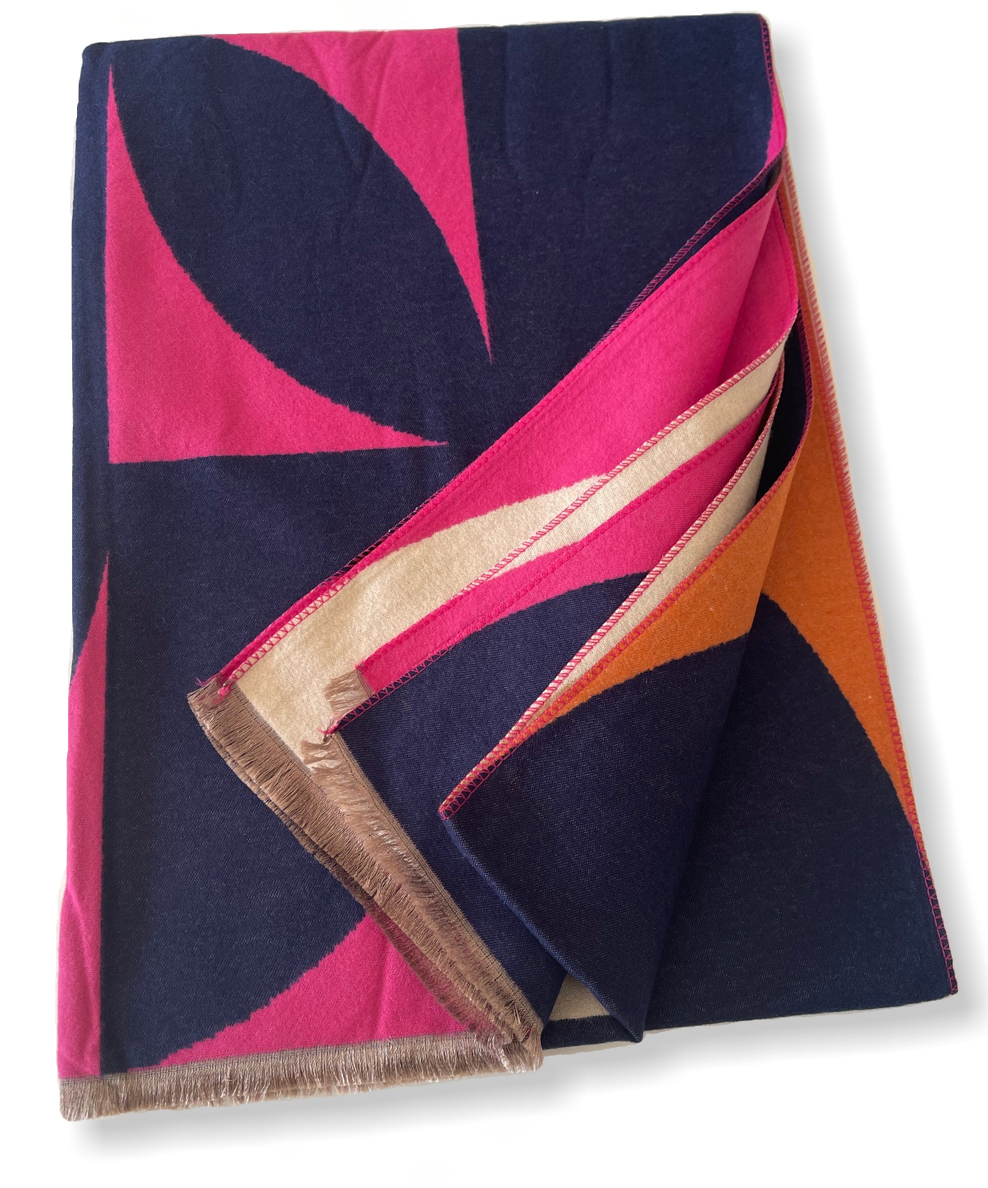 LARGE FUCHSIA CASHMERE RETRO PRINT REVERSIBLE WINTER SHAWL BLANKET SCARF