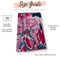 LARGE FUCHSIA NAVY BLUE BRIGHT FLORAL COTTON MIX SCARF