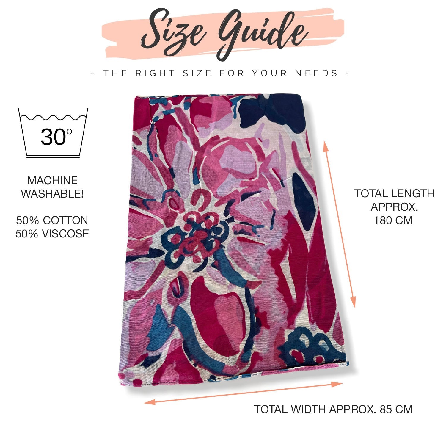 LARGE FUCHSIA NAVY BLUE BRIGHT FLORAL COTTON MIX SCARF