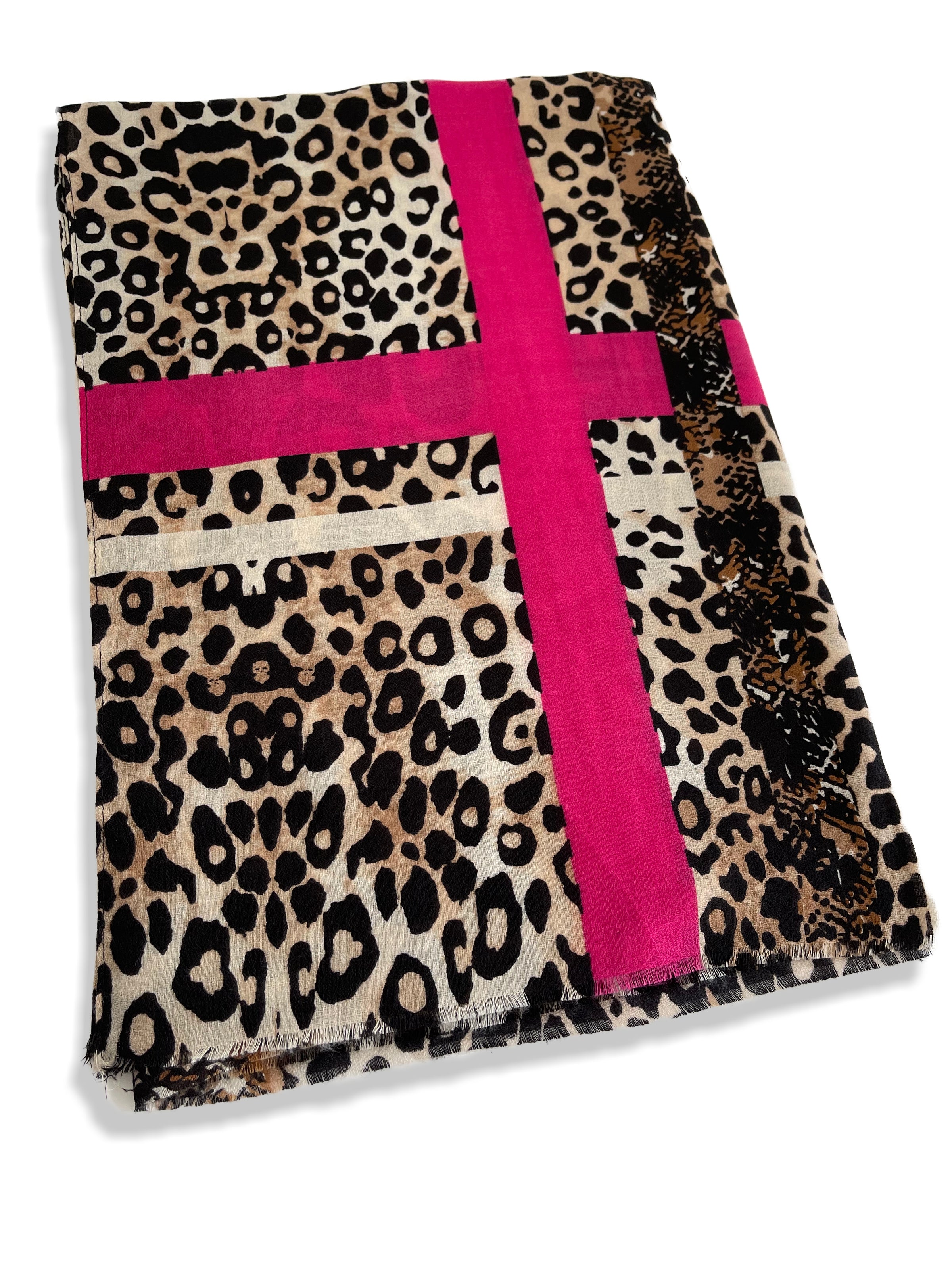 Fuchsia Pink Snakeskin and Leopard Print Scarf