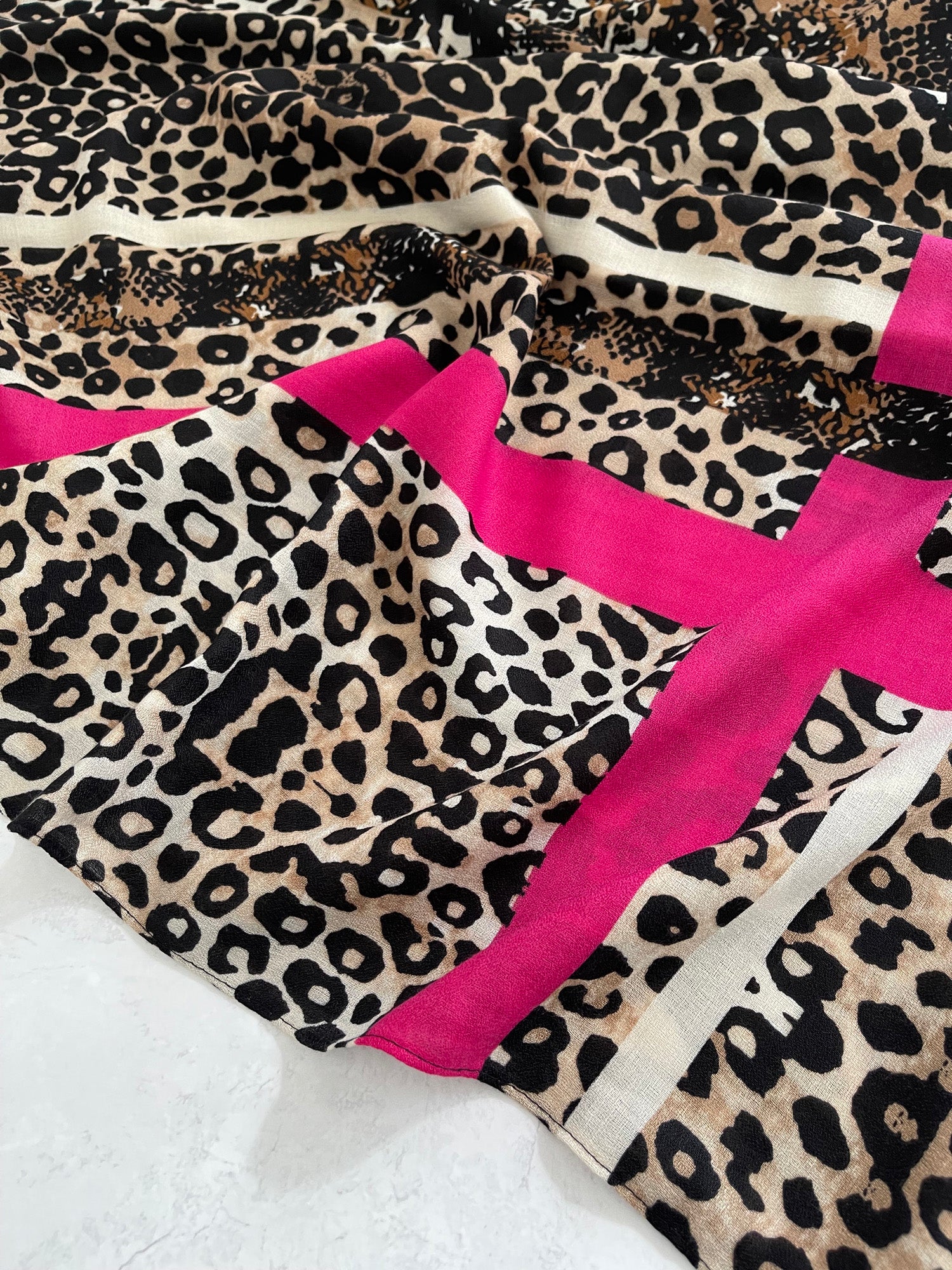 Fuchsia Pink Snakeskin and Leopard Print Scarf