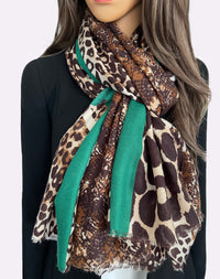 Green Snakeskin and Leopard Print Scarf