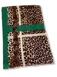 Green Snakeskin and Leopard Print Scarf