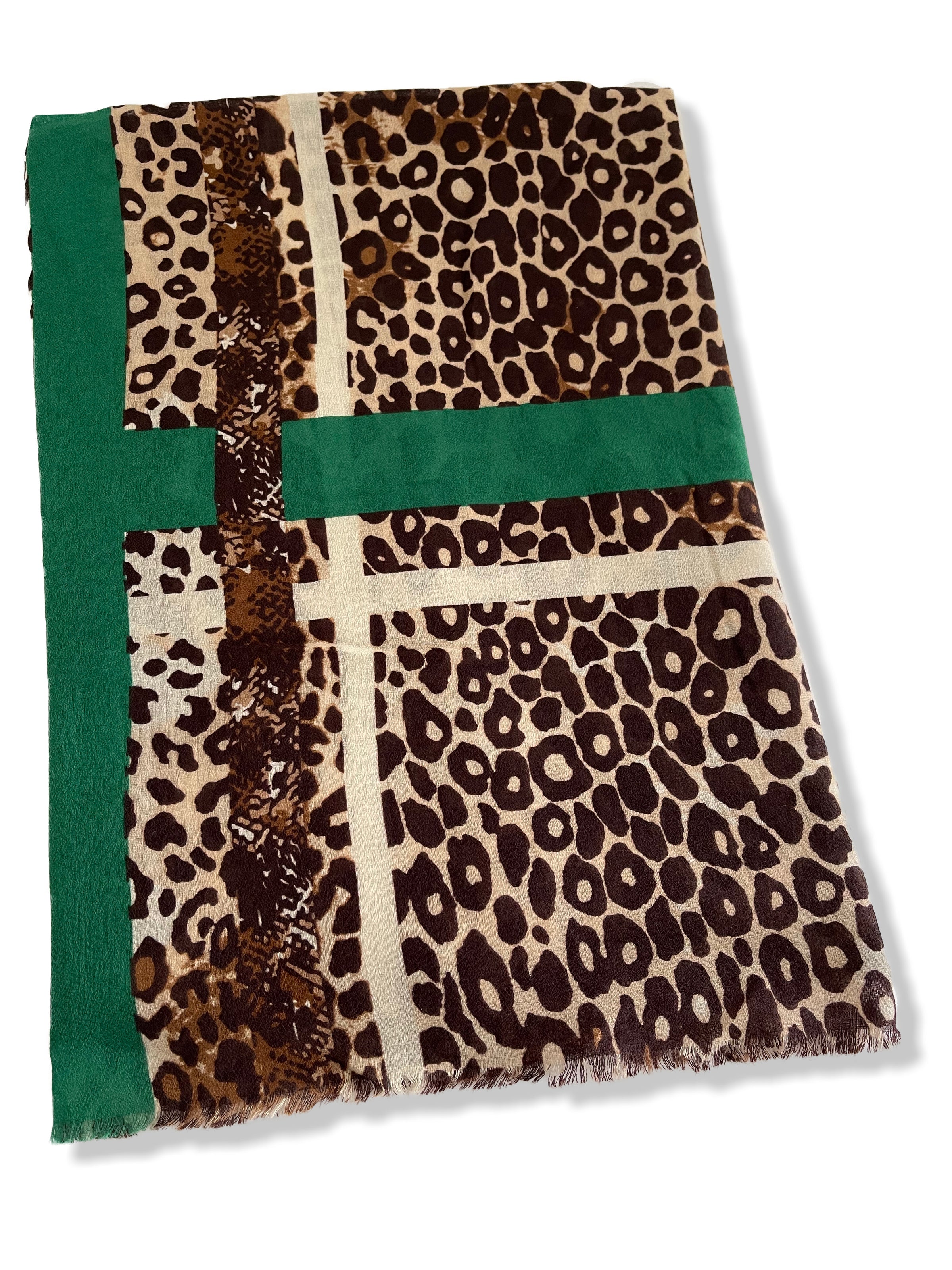 Green Snakeskin and Leopard Print Scarf