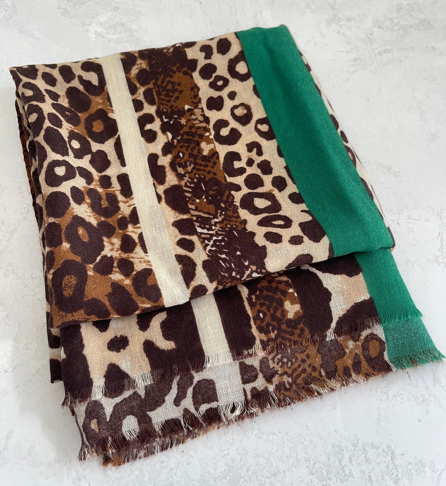 Green Snakeskin and Leopard Print Scarf