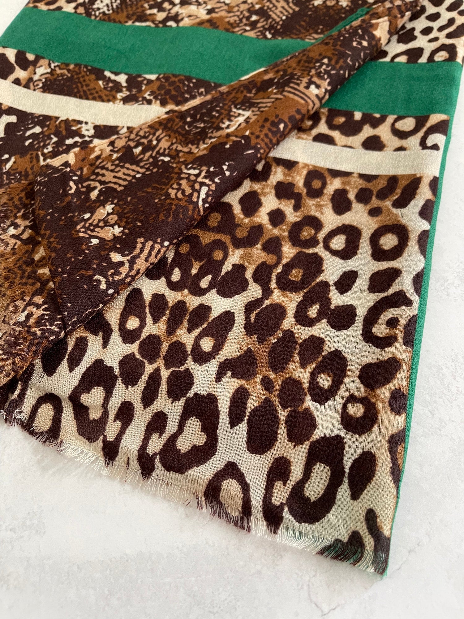 Green Snakeskin and Leopard Print Scarf
