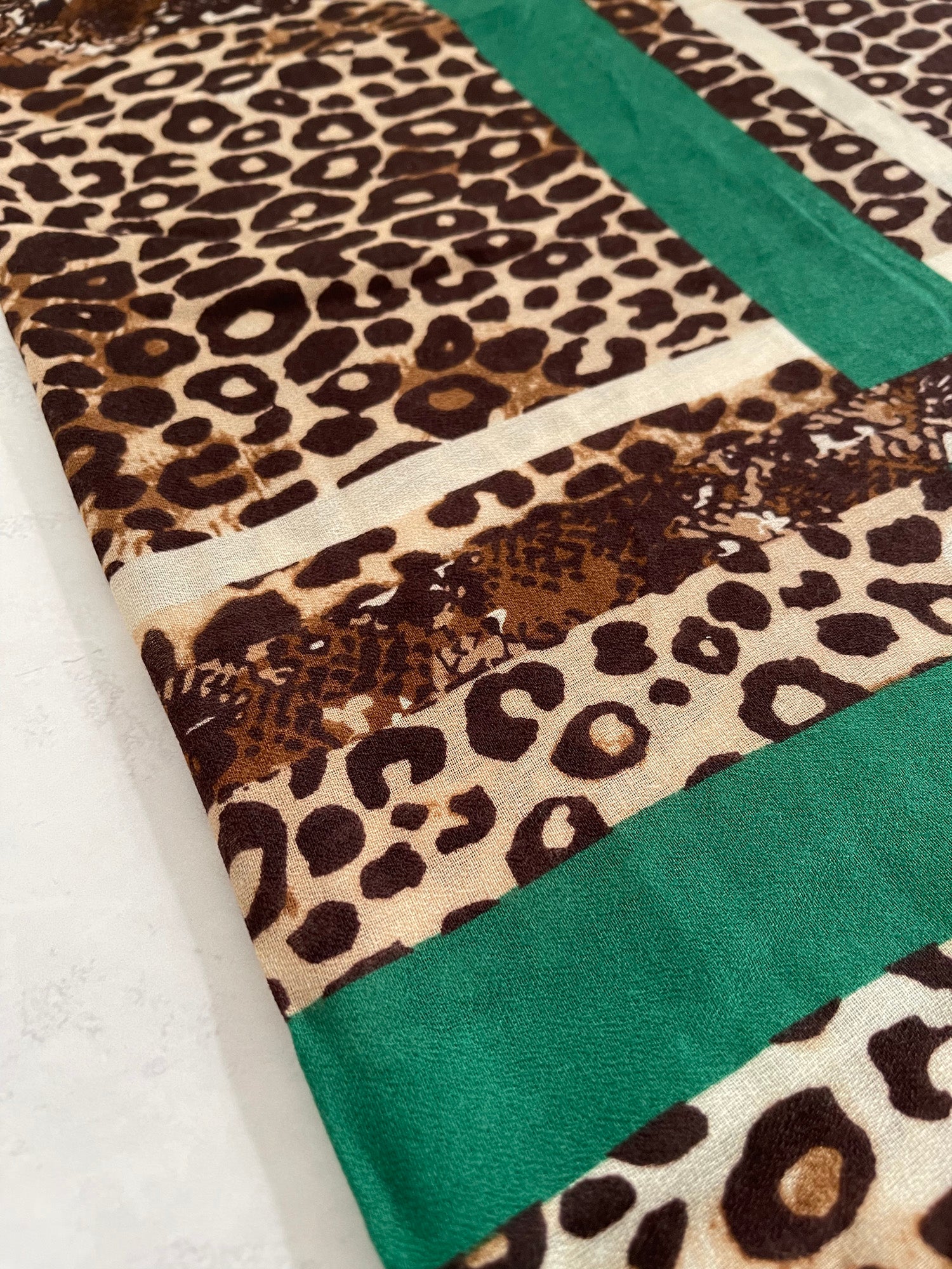 Green Snakeskin and Leopard Print Scarf