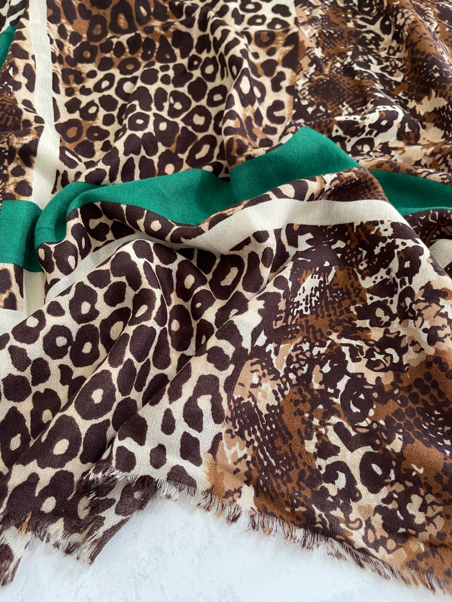 Green Snakeskin and Leopard Print Scarf