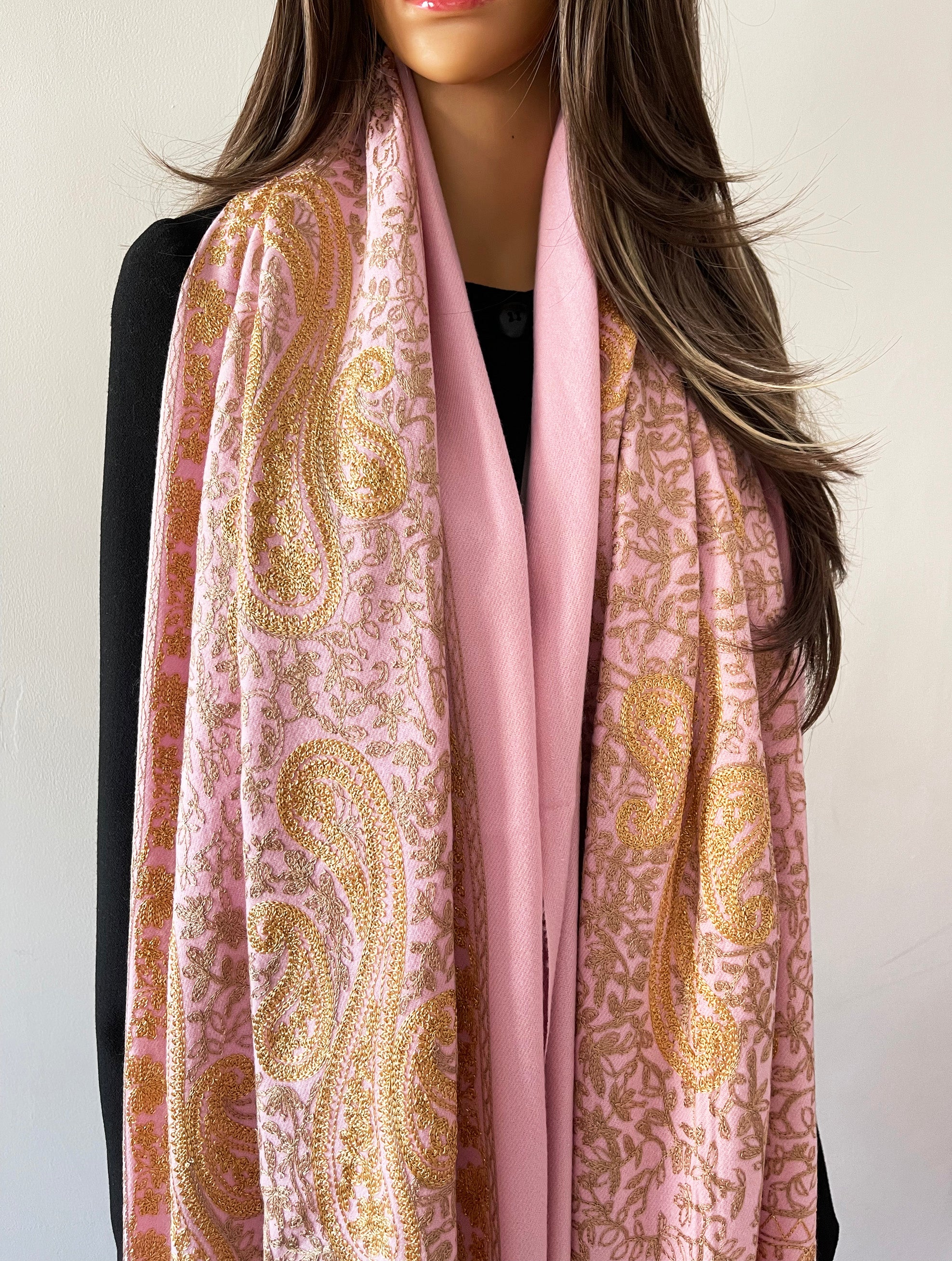 Pink Paisley Cashmere Cotton Blend Winter Shawl Blanket Scarf
