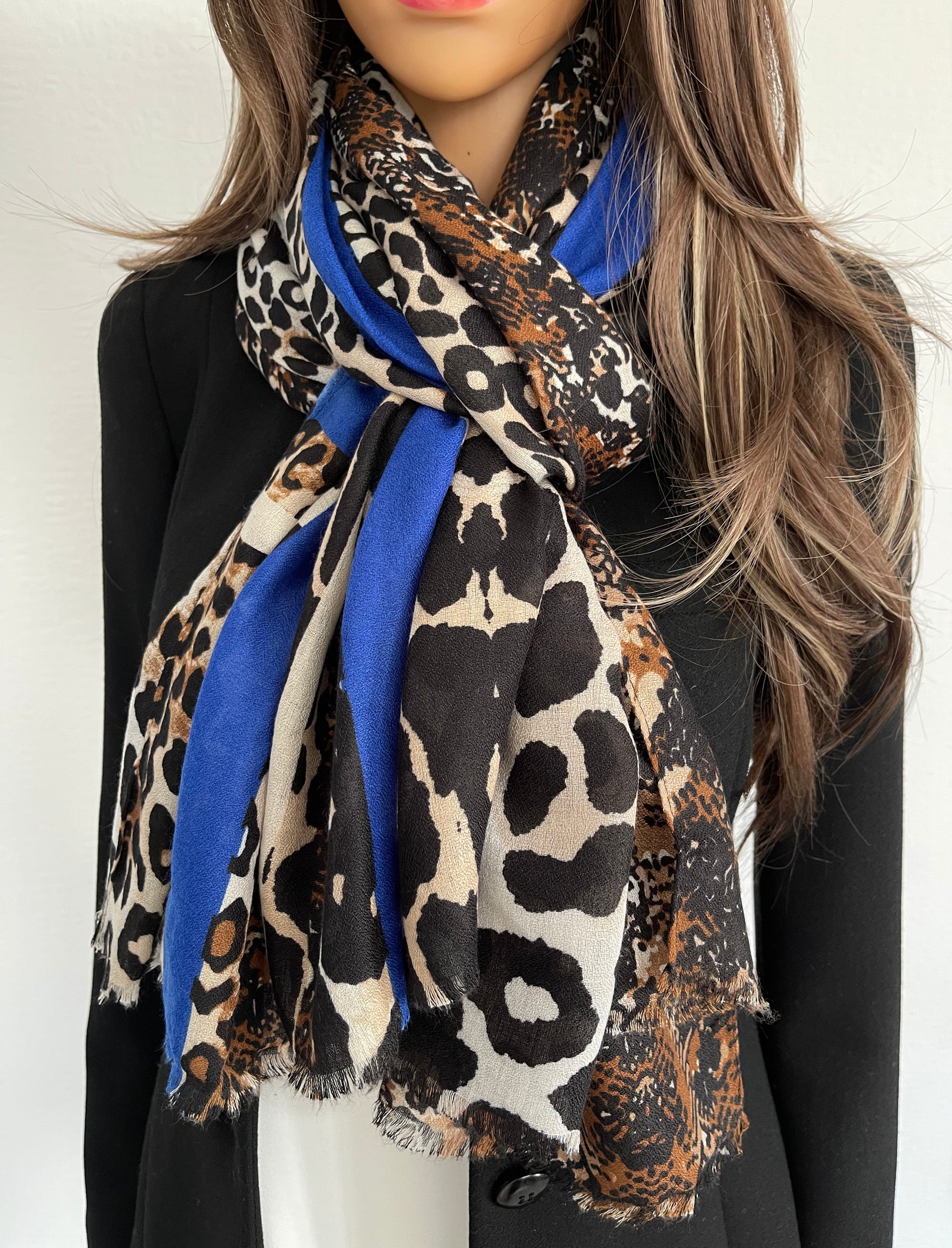Royal Blue Snakeskin and Leopard Print Scarf