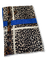 Royal Blue Snakeskin and Leopard Print Scarf