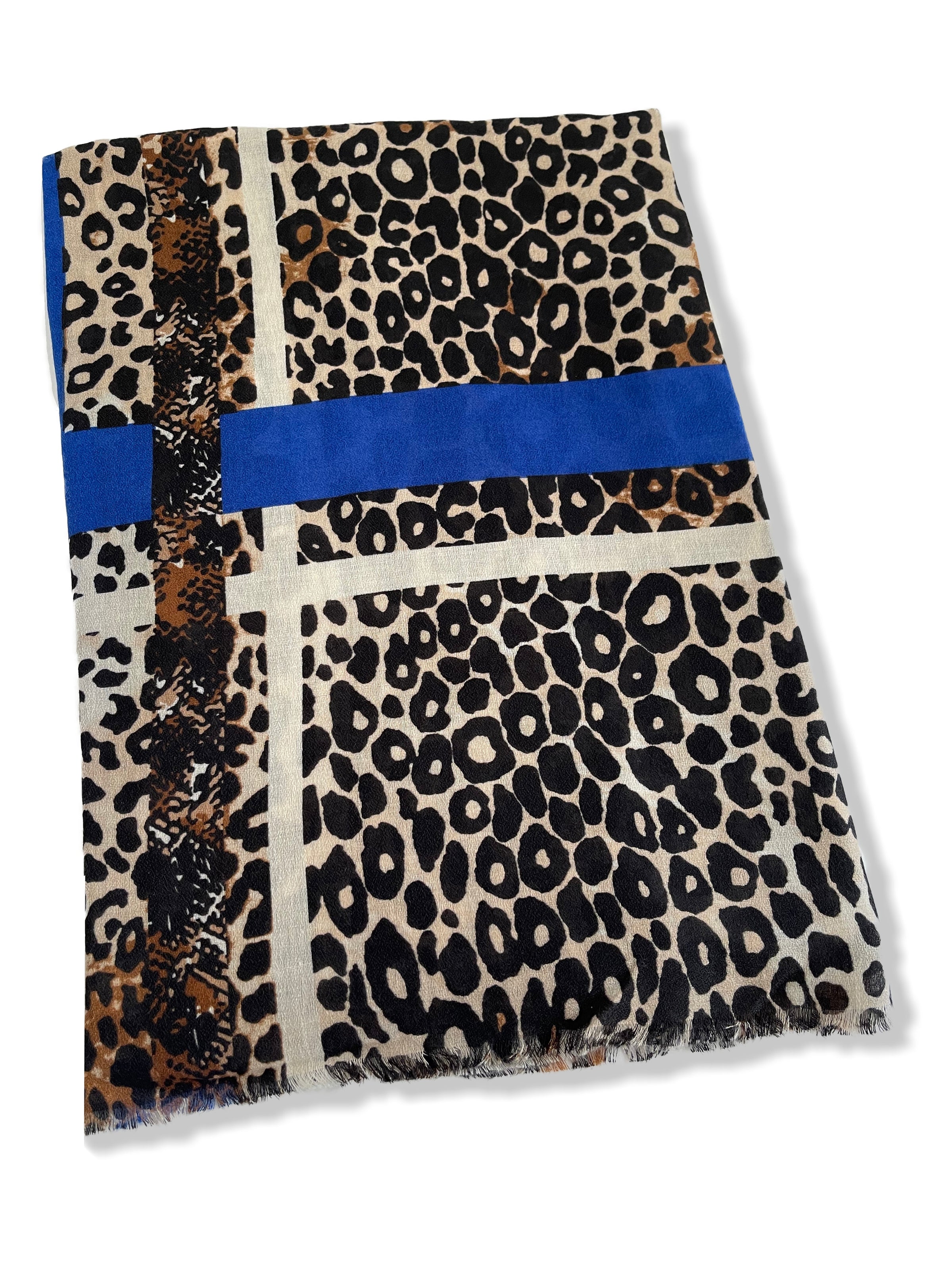 Royal Blue Snakeskin and Leopard Print Scarf