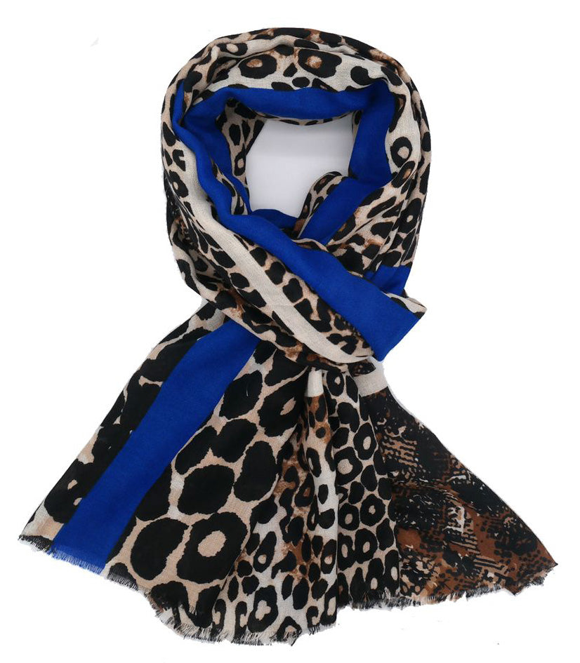 Royal Blue Snakeskin and Leopard Print Scarf