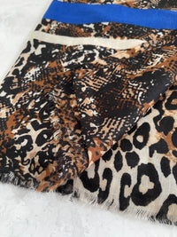 Royal Blue Snakeskin and Leopard Print Scarf
