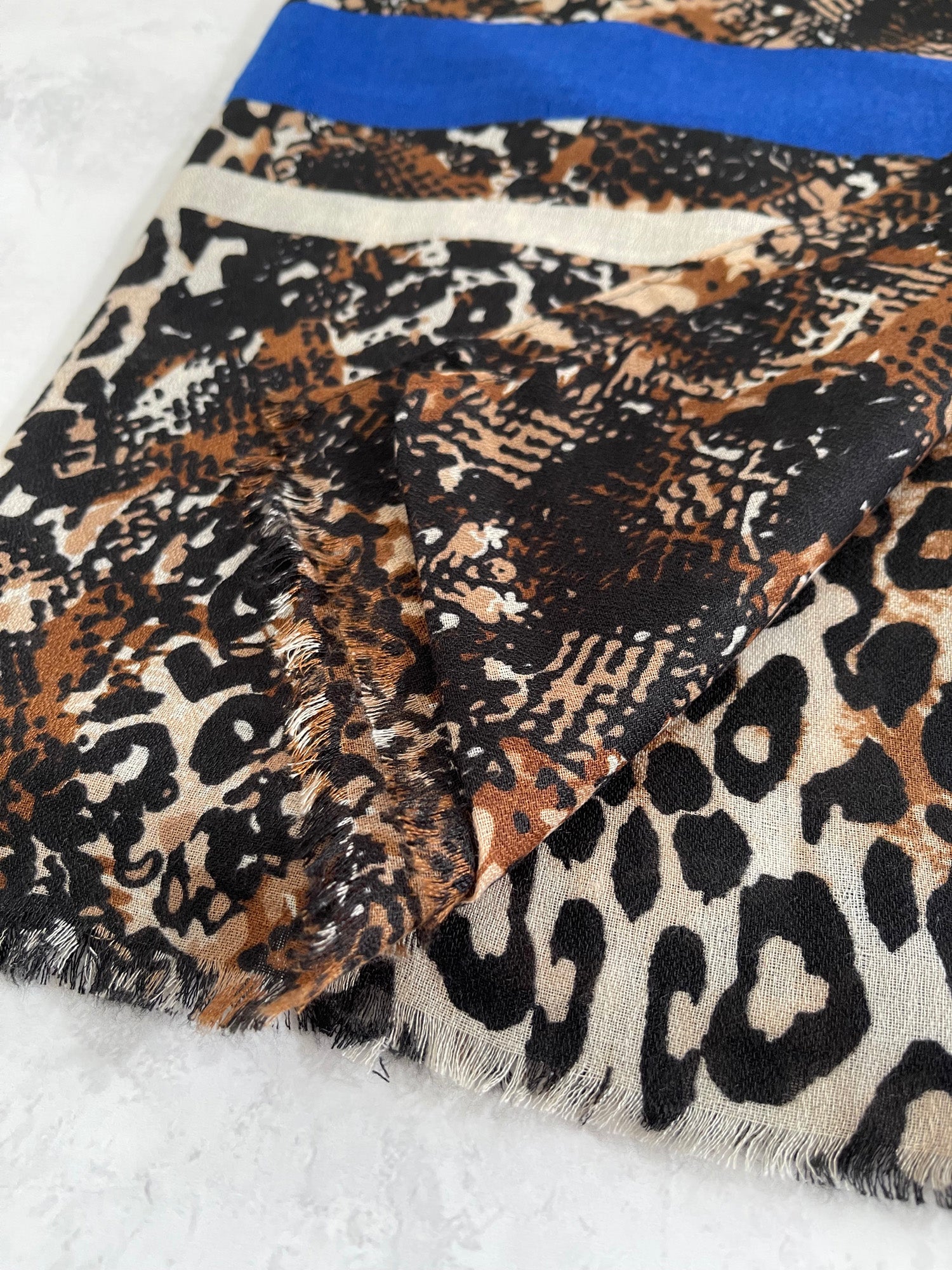Royal Blue Snakeskin and Leopard Print Scarf