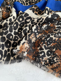 Royal Blue Snakeskin and Leopard Print Scarf