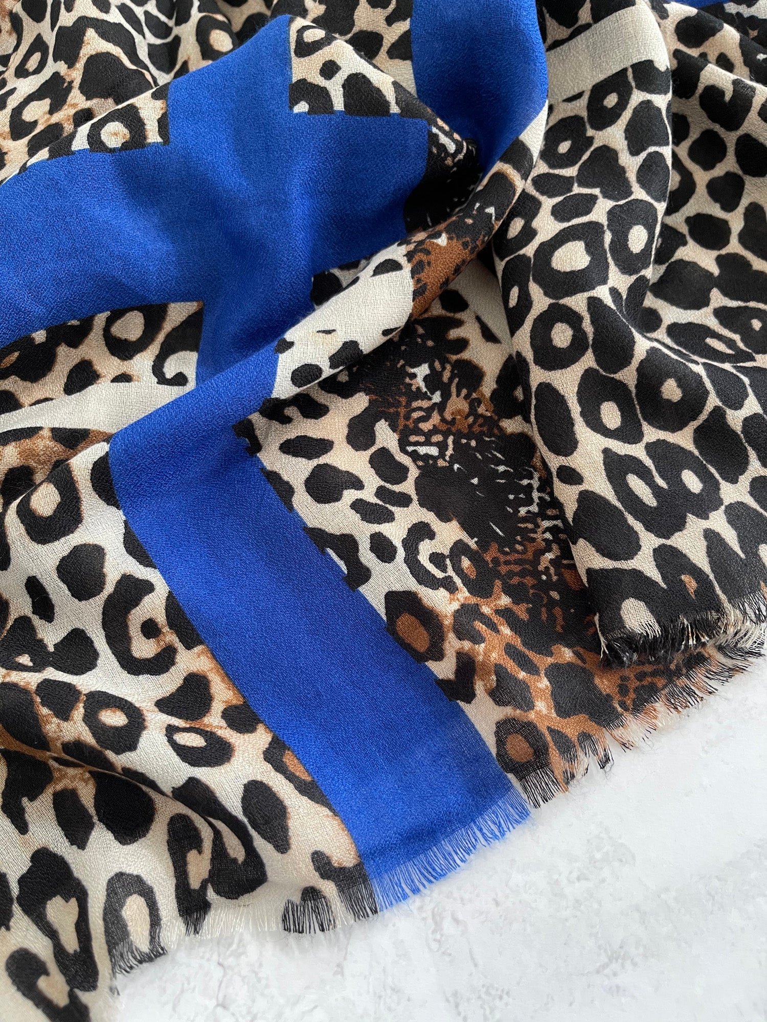 Royal Blue Snakeskin and Leopard Print Scarf