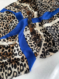 Royal Blue Snakeskin and Leopard Print Scarf