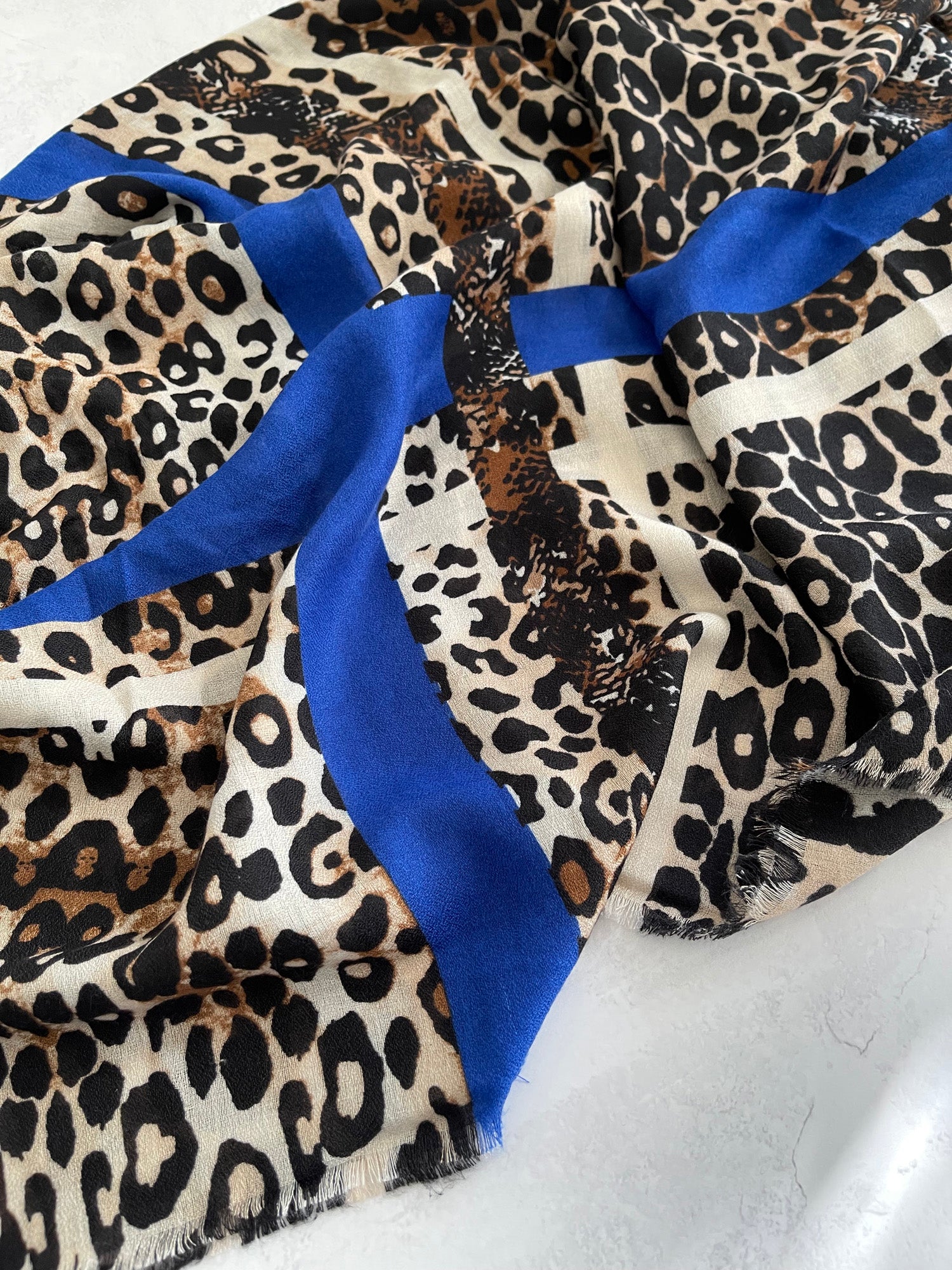 Royal Blue Snakeskin and Leopard Print Scarf
