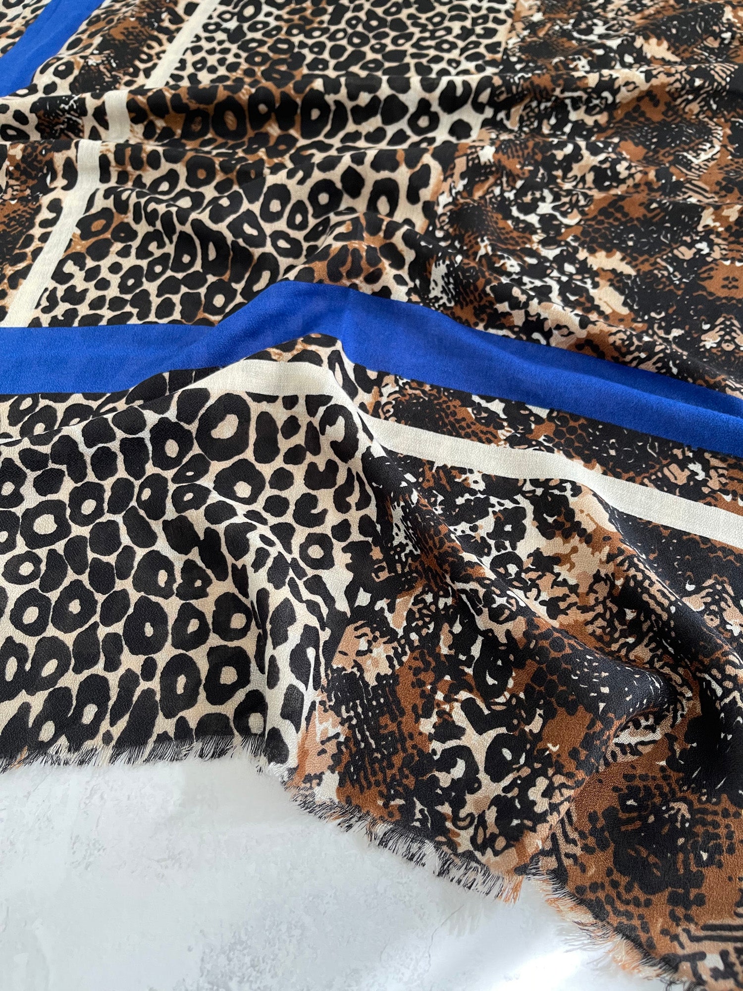 Royal Blue Snakeskin and Leopard Print Scarf