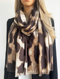 LARGE TAUPE WOOL BIG LEOPARD PRINT SCARF