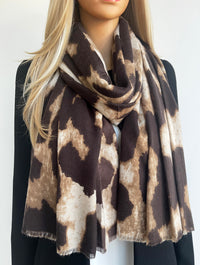 LARGE TAUPE WOOL BIG LEOPARD PRINT SCARF