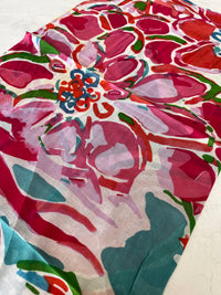 LARGE TEAL FUCHSIA BRIGHT FLORAL COTTON MIX SCARF