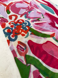 LARGE TEAL FUCHSIA BRIGHT FLORAL COTTON MIX SCARF