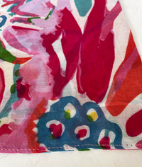 LARGE TEAL FUCHSIA BRIGHT FLORAL COTTON MIX SCARF