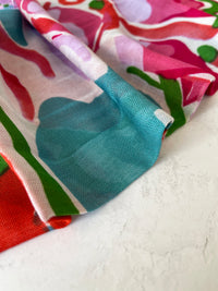 LARGE TEAL FUCHSIA BRIGHT FLORAL COTTON MIX SCARF