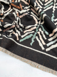 LARGE BLACK RETRO PRINT REVERSIBLE WOOL WINTER SHAWL BLANKET SCARF