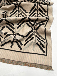 LARGE BLACK RETRO PRINT REVERSIBLE WOOL WINTER SHAWL BLANKET SCARF