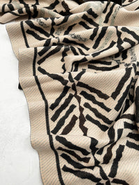 LARGE BLACK RETRO PRINT REVERSIBLE WOOL WINTER SHAWL BLANKET SCARF