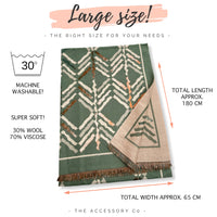 LARGE GREEN RETRO PRINT REVERSIBLE WOOL WINTER SHAWL BLANKET SCARF
