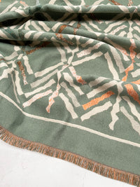 LARGE GREEN RETRO PRINT REVERSIBLE WOOL WINTER SHAWL BLANKET SCARF