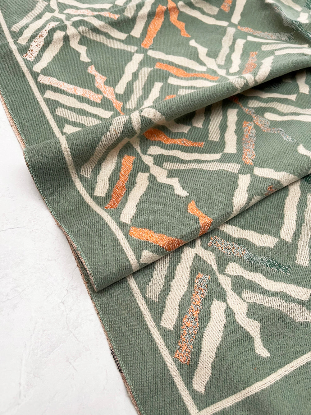 LARGE GREEN RETRO PRINT REVERSIBLE WOOL WINTER SHAWL BLANKET SCARF