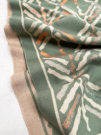 LARGE GREEN RETRO PRINT REVERSIBLE WOOL WINTER SHAWL BLANKET SCARF