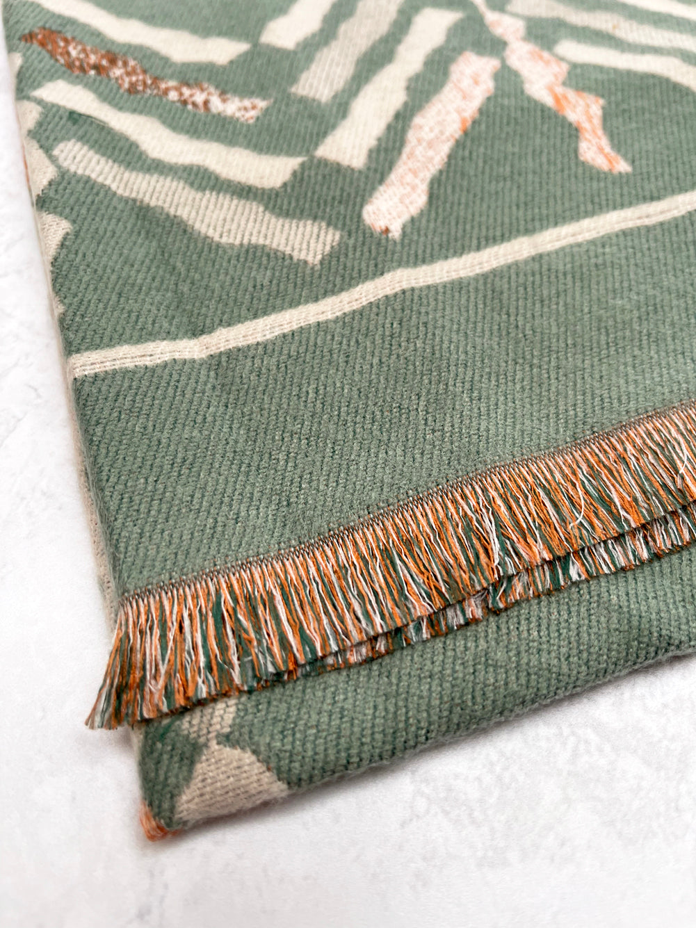 LARGE GREEN RETRO PRINT REVERSIBLE WOOL WINTER SHAWL BLANKET SCARF