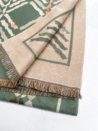 LARGE GREEN RETRO PRINT REVERSIBLE WOOL WINTER SHAWL BLANKET SCARF