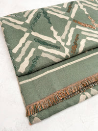 LARGE GREEN RETRO PRINT REVERSIBLE WOOL WINTER SHAWL BLANKET SCARF