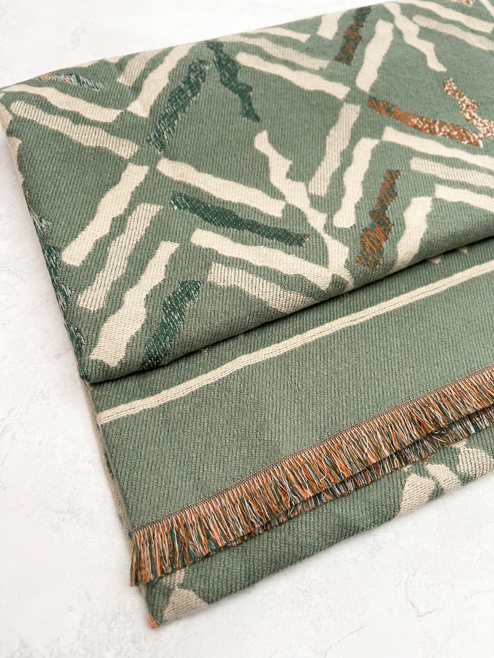 LARGE GREEN RETRO PRINT REVERSIBLE WOOL WINTER SHAWL BLANKET SCARF