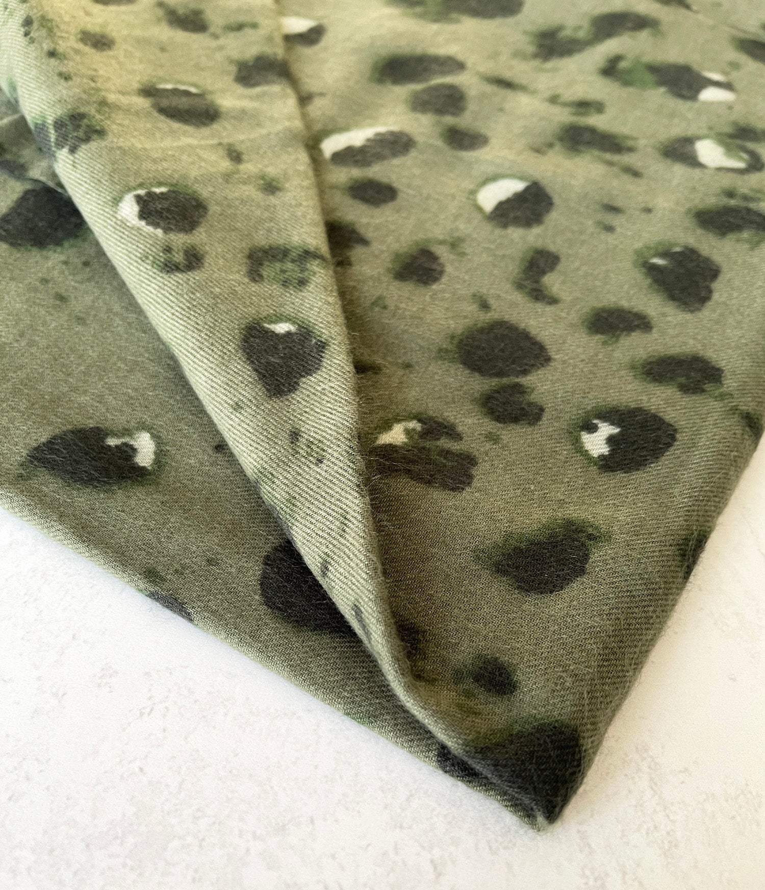LARGE GREEN WOOL SPOTTY LEOPARD PRINT SCARF