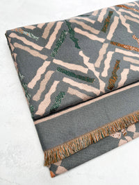 LARGE GREY RETRO PRINT REVERSIBLE WOOL WINTER SHAWL BLANKET SCARF
