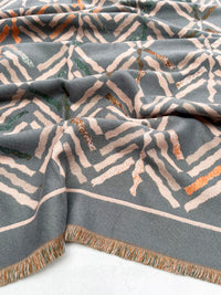 LARGE GREY RETRO PRINT REVERSIBLE WOOL WINTER SHAWL BLANKET SCARF